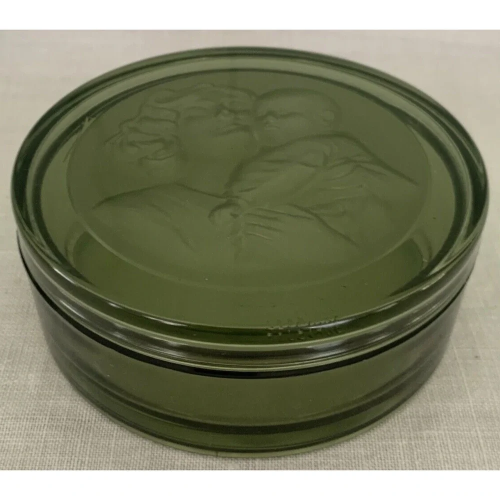 Val St Lambert Belcique Olive Lithopane Covered Crystal Trinket Jewelry Box